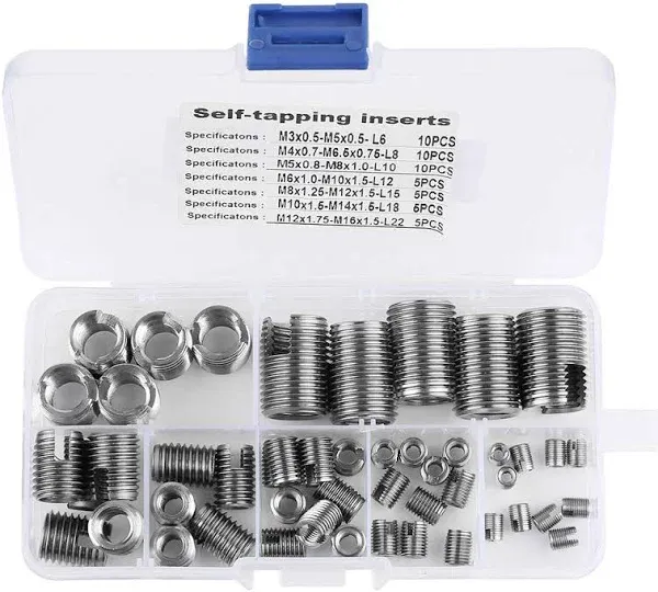 50Pcs Stainless Steel Inner Thread Self Tapping Thread Inserts Set Thread Reinforce Repair Tool M3- with a Storage Case