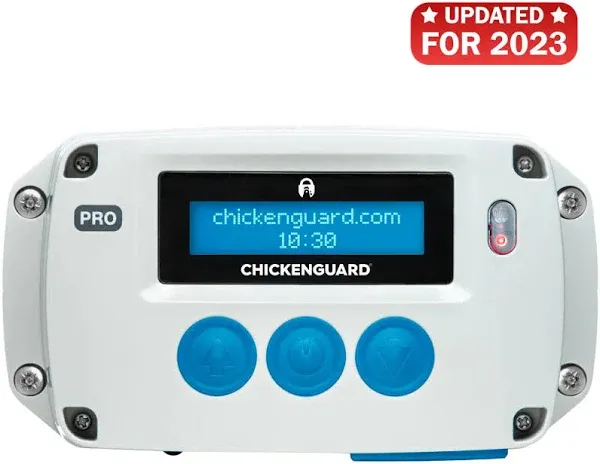 Automatic Chicken Coop Door Opener, ChickenGuard PRO (Premium & Extreme Combined) Timer/Light Sensing, Powerful Motor Lifts Door/Flap up to 2kg, Battery Powered/Electric (Door Not Included)