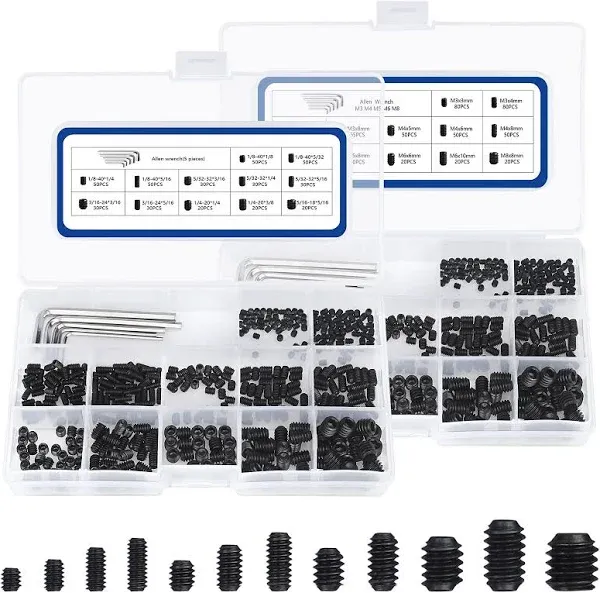 1000pcs Metric + SAE Set Screw Assortment Kit, Black Screws 1000PCS 