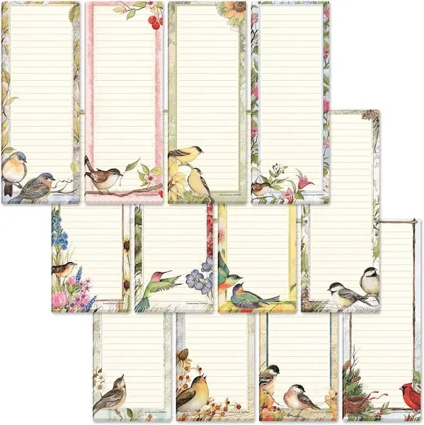 Current Seasonal Birds Magnetic Notepad Set – of 12 Mini Memo Pads, 