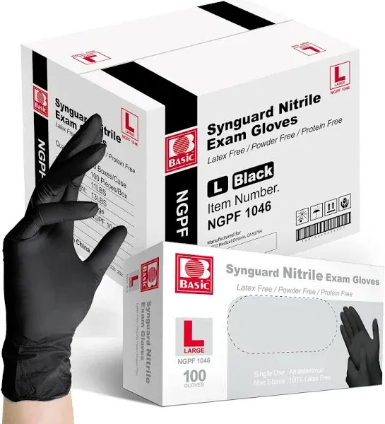 Basic Medical BLACK Nitrile Exam Gloves, 4 Mil,- Latex-Free & Powder-Free - NGPF-1044_PARENT