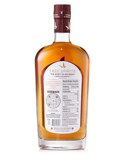 Free Spirits Non-Alcoholic Bourbon Spirit - Award Winning Whiskey Alternative - Low Calorie, Vegan, Gluten-Free with B-Vitamins - Natural Ingredients for Delicious Cocktails - 750 ml Bottle