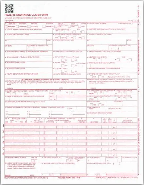 NextDayLabels - New CMS 1500 Claim Forms - HCFA (Version 02/12) 100 per Ream