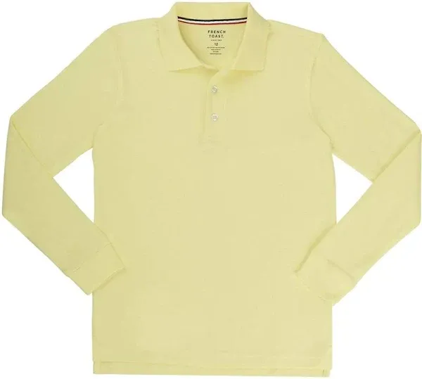 French Toast Boy's Long Sleeve Pique Polo Uniform Shirt, Light Yellow, XS