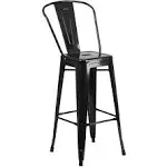 Flash Furniture 30 inch High Metal Indoor-Outdoor Barstool with Back, Black