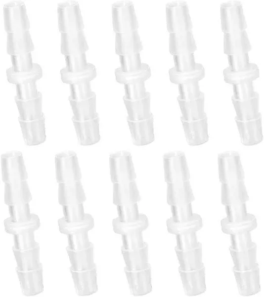 Quickun Plastic Hose Barb Fitting, 1/8" x 1/8" Barbed Splicer Mender Joint Adapter Union Fitting (Pack of 10)