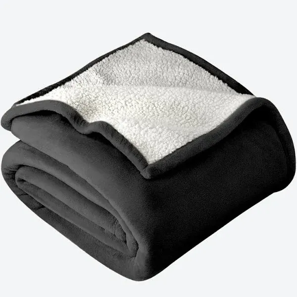 Bare Home Fleece Sherpa Blanket, Throw - Black