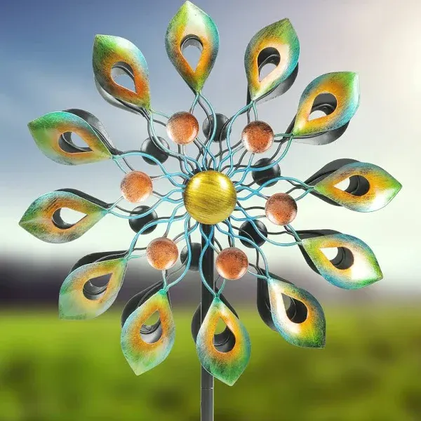 Wind Spinner Peacock Sculpture Dual Direction Wind Catcher Yard Art Garden Decor