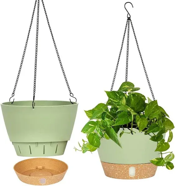 Dyiom 10 in. Dia Gray Plastic Hanging Basket with Visible Water Level