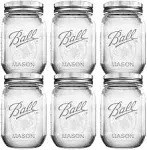 Mason Jar 6 Pack, 16oz Regular Mouth, Glass Canning Pickling Jars with Lids 