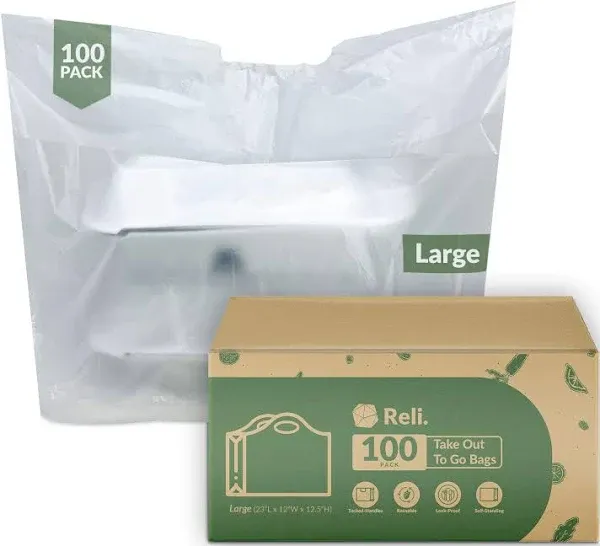 Reli. To Go Bags/Take Out Bags (500 Count Bulk) (Small 16&#034; L x 8&#034; W + 10.75&#034; H)