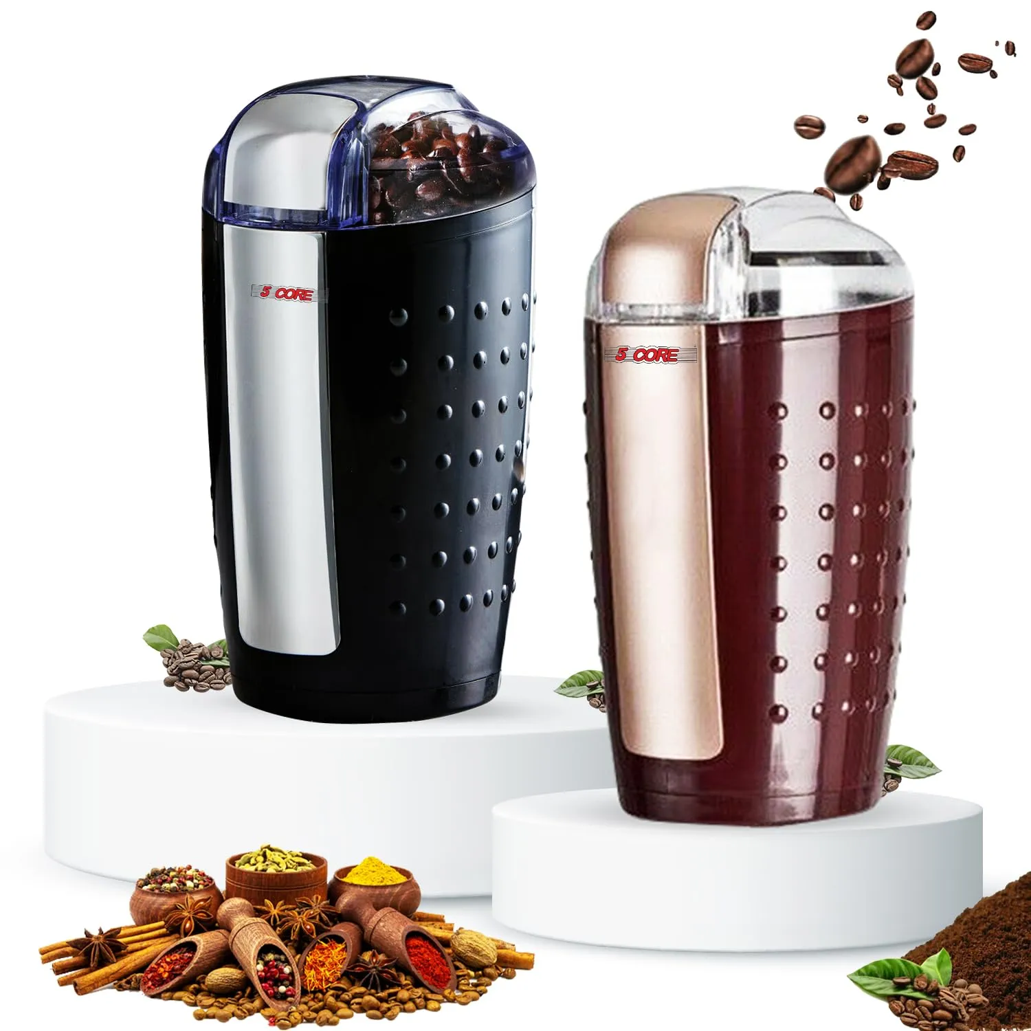 5 Core 2 Pack 5 Ounce Electric Coffee and Spice Grinder