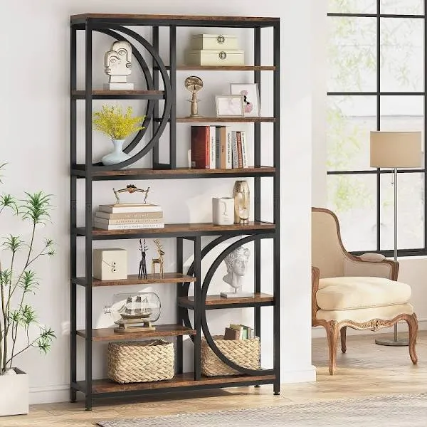 Tribesigns Industrial 8-Tier Etagere Bookcase Rustic Brown