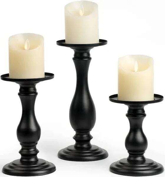 Matte Black Pillar Candle Holders Set of 3-10", 8", 6”H Candlestick Candle Holders Stand, Home Coffee Table Decor Decorations Centerpiece for Dining/Living Room