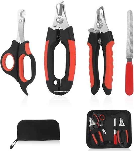 Dog Nail Clippers Trimmer Set, Quick Safety Guard to Avoid A-red 