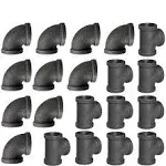 3/4 Pipe Fitting Tee &amp; Elbow, 20 Pack Threaded Cast Black Malleable Iron Pipe El