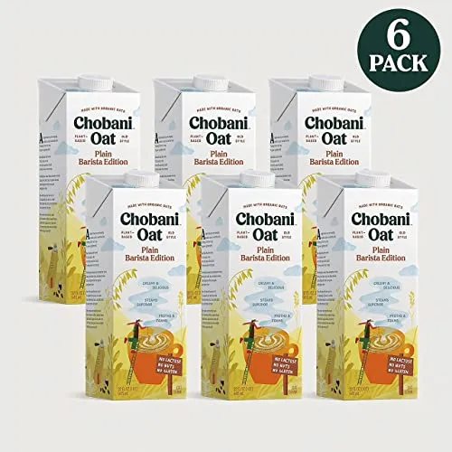 Chobani Oat Milk, Creamer, Plain Oat Barista, Shelf Stable 32 FL OZ (Pack-3)