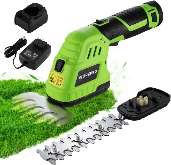 WORKPRO 12V 2 in 1 Cordless Grass Shear Shrubbery Trimmer Handheld Hedge Trimmer