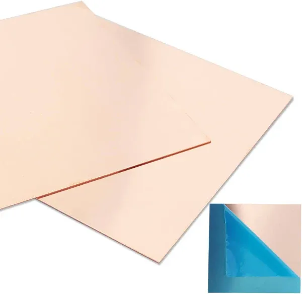 2 Pcs 99.9%+ 1mm Thick Pure Copper Sheet, 4" x 4", 18 Gauge Thickness, 102 x 102 x 1mm, No Scratches, Film Attached, 1mm Copper Plates