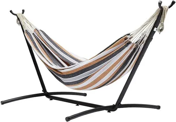 Amazon Basics Double 2 Person Heavy Duty Hammock with 9-Foot Space Saving Steel Stand and Carrying Case, 470lb Capacity, Multicolor, 118 x 46 x 39 inches