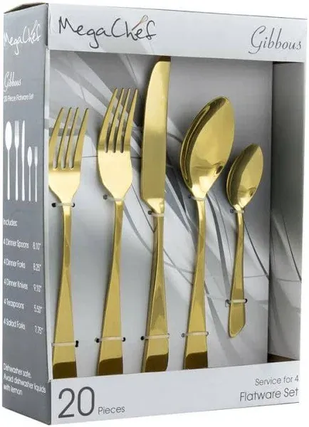 Megachef MegaChef Gibbous 20 Piece Flatware Utensil Set, Stainless Steel Silverw