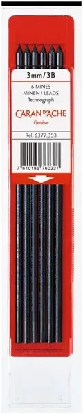 Caran d'Ache Technograph 3mm 3B Graphite Leads for fix Pencil Swiss Made (6377.353)