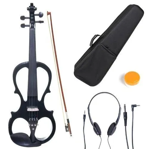 Cecilio 4/4 CEVN-1BK Solid Wood Electric/Silen<wbr/>t Violin W/ Ebony Fittings, Black