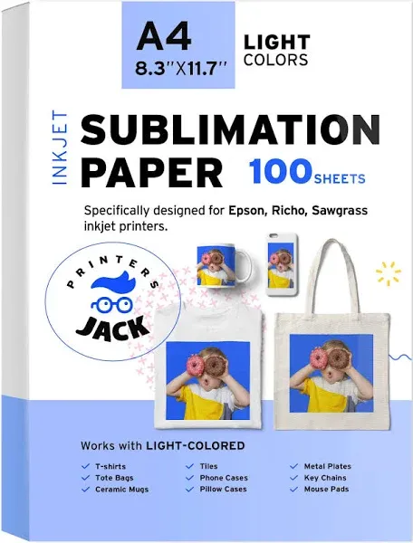 Printers Jack Sublimation Paper for Any Epson HP Canon Sawgrass Inkjet Printers