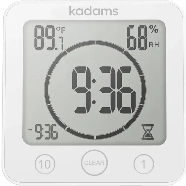 KADAMS Digital Bathroom Shower Kitchen Wall Clock Timer with Alarm, Waterproof for Water Spray, Touch Screen Timer, Temperature Humidity, Suction Cup Hanging Hole Stand - Black