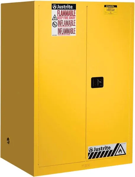 JUSTRITE 90 Gallon, 2 Shelves, 2 Doors, Self Close, Flammable Cabinet, Sure-Grip® EX, Yellow - 899020