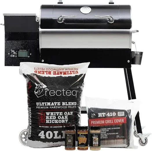 recteq Patio Legend 410 Pellet Smoker Grill, Pellet Grill with Wifi & App Connectivity, Outdoor Smokers Grills, Wood Pellet Grill, Temp Range 180° to 700+°, Smoker Grill + Grilling Basics Bundle