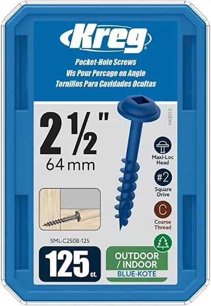 Kreg Blue-Kote  2-1/2 In. Coarse Maxi-Loc Washer Head Pocket Hole Screw (125