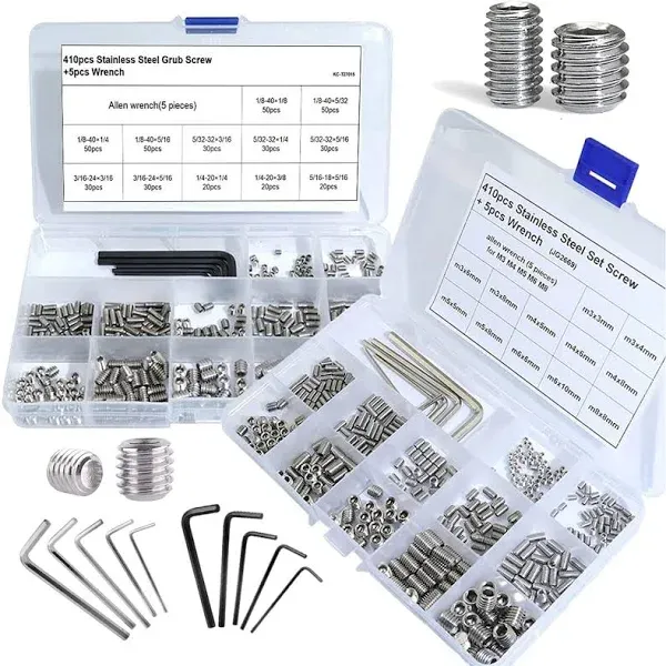 830pcs Set Screw Assortment Kit Standard Sae + Metric Allen Head Socket Hex Grub