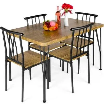 Best Choice Products 5-Piece Metal and Wood Indoor Modern Rectangular Dining Table Furniture Set w/ 4 Chairs - Drift Brown