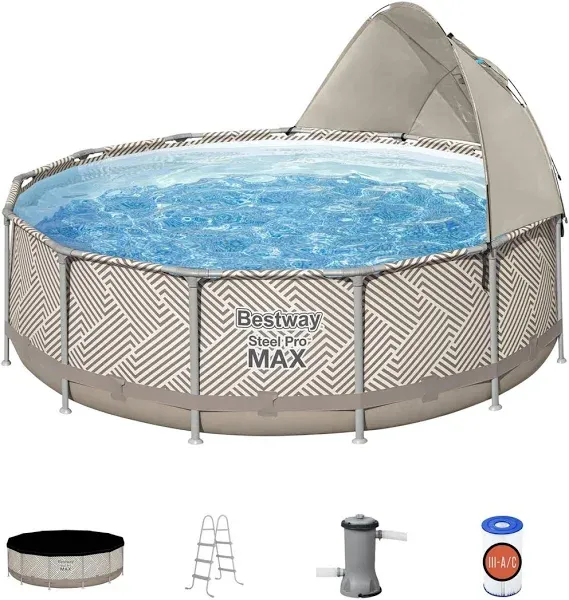 Bestway Steel Pro 13' x 42" Round Above Ground Pool Set with 2,941 Gallon Capacity, DuraPlus Liner, Filter Pump, Canopy, Ladder, and Repair Patch