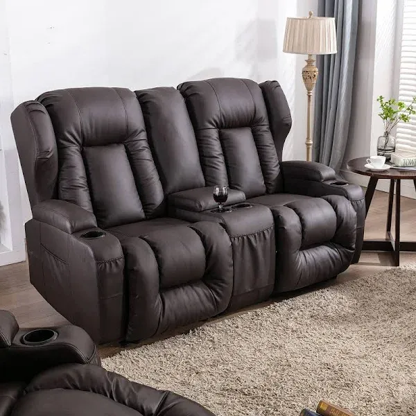 SAMERY Loveseat Recliner Reclining Loveseat with Console, RV Reclining Loveseat Wall Hugger Recliners RV Theater Recliner Love Seat with Cup Holders/Pockets for Living Room RV, Manual