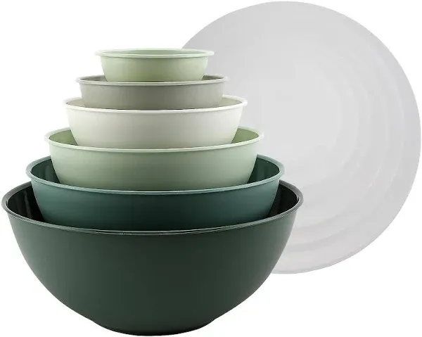  Mixing Bowls with Lids - 12 Piece Plastic Nesting Bowls Set includes 6 Sage