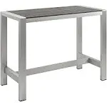 Modway Shore Outdoor Patio Aluminum Rectangle Bar Table, Silver/Gray