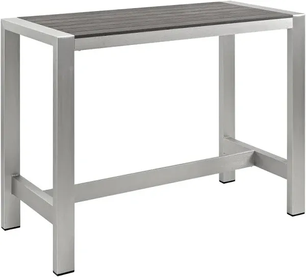 Modway Shore Aluminum Outdoor Patio 60" Rectangle Bar Table in Silver Gray