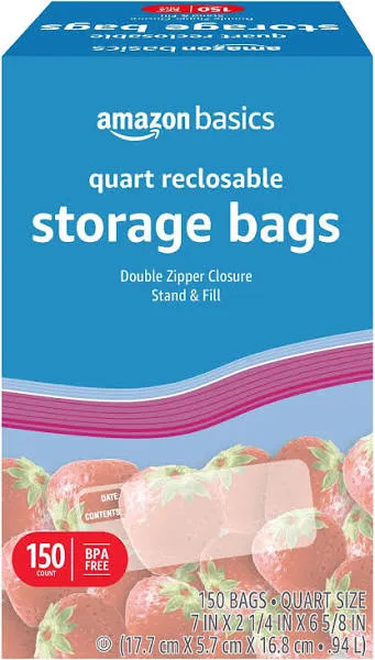 Amazon Basics Quart Food Storage Bags, 150 Count (Previously Solimo)