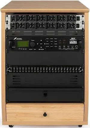 Gator Elite Furniture Series 12U Angled Studio Rack with Locking Casters (Natural Maple Matte)