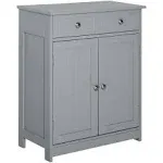 kleankin Bathroom Floor Cabinet, Wooden Bathroom Cabinet with 2 Doors, 2 Drawers and Adjustable Shelf, Freestanding Storage Cabinet for Bathroom, Grey