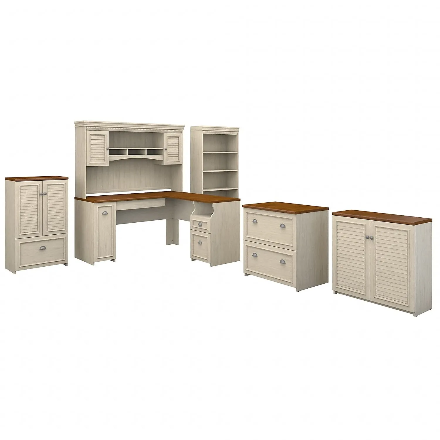 Bush Furniture Fairview 60W L Shaped Desk with Hutch, Bookcase, Storage and File