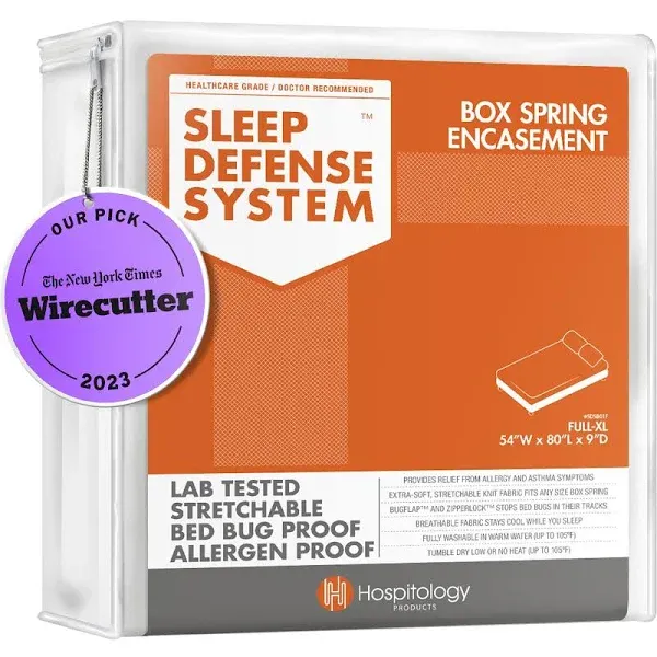 HOSPITOLOGY PRODUCTS Box Spring Encasement - Zippered Bed Bug Dust Mite Proof Hypoallergenic - Sleep Defense System - Queen –60" W x 80" L