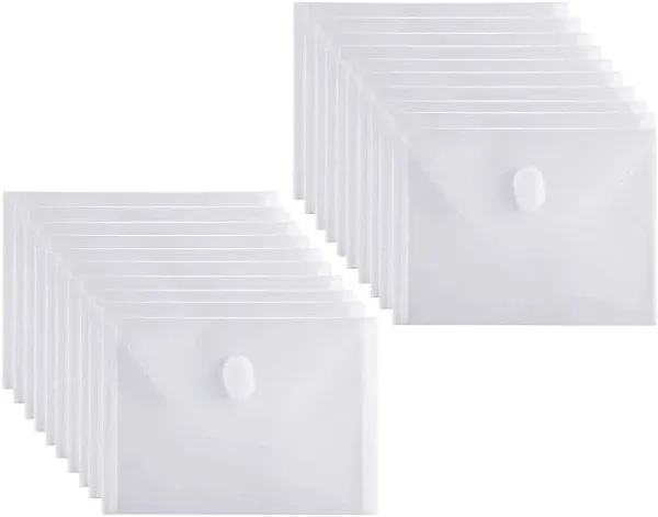 20 Pack 5x7 Clear Plastic Envelopes File Holder with Hook and Loop Closure