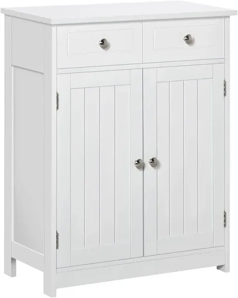 Kleankin Wooden Bathroom Floor Cabinet with 2 Doors, 2 Drawers and Adjustable Shelf