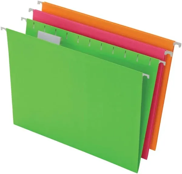 Pendaflex 81672 Glow Hanging File Folders, 1/5 Tab, Letter, Glow Assorted, 25/Box