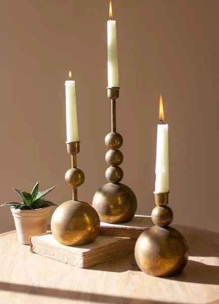 Kalalou CLL2695 Antique Brass Taper Candle Holders, 11.5-inch Height, Set of 3