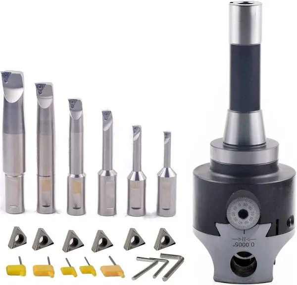 R8 Boring Head 2Inch and 1/2 Shank Boring Bar 6pcs Set (Inserts Included) 1/2&#034; 