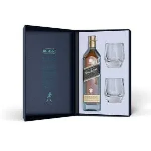 Johnnie Walker Blue Label Blended Scotch with 2 Glasses in Refrigerator Box Gift Set